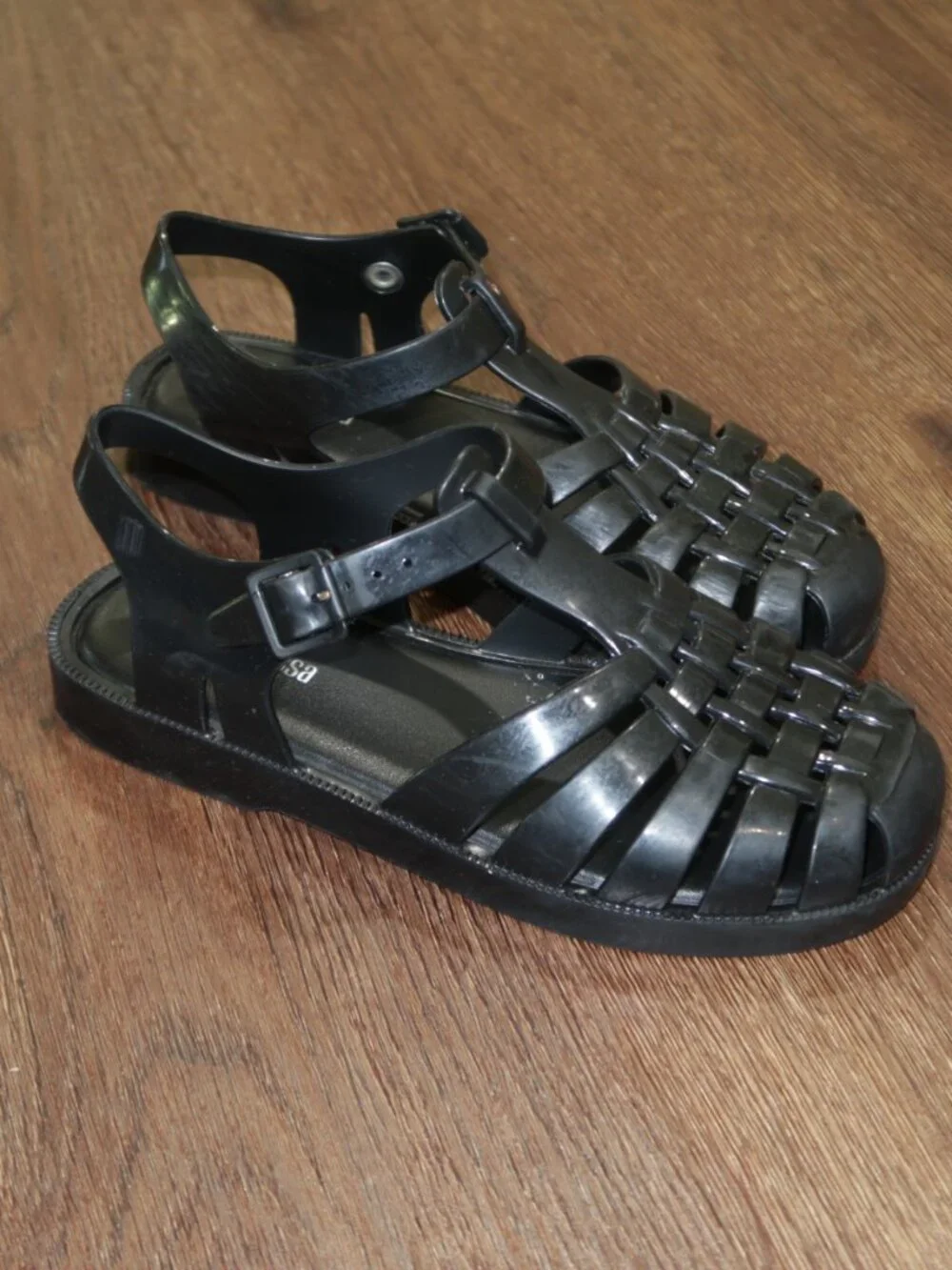 Girls Mini Melissa Solid Black Woven Jelly Strappy Summer Sandals sz 1Y 1 Youth